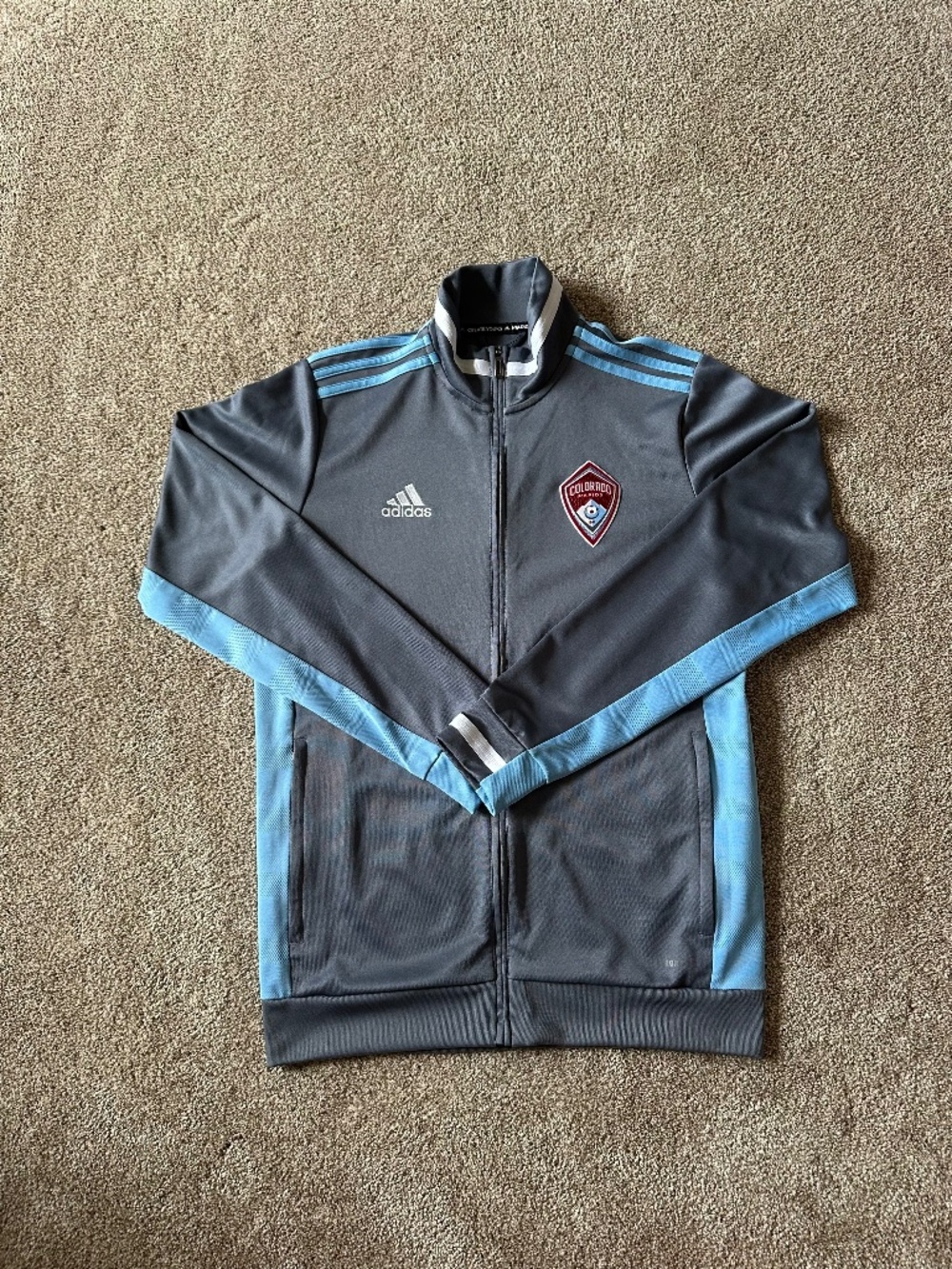 Adidas Colorado Rapids MLS Track Jacket Gray Light Blue Full Zip 3-Stripes Men's